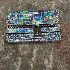 Milly Iridescent Crocodile Pattern Clutch